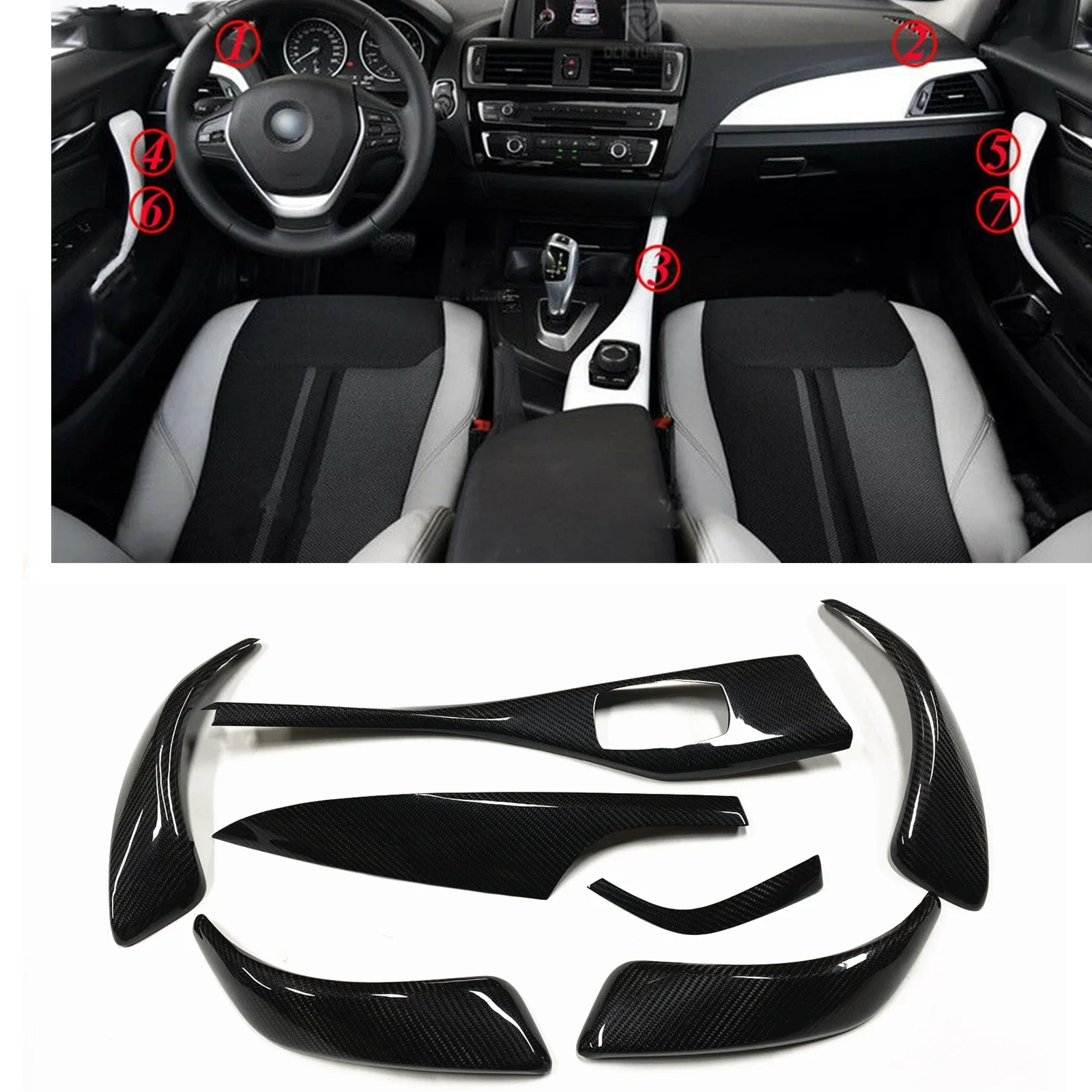 

New！ For BMW 1 Series F20 F21 116i 118i 120i M135i 4 Door 2013-2016 Real Carbon Fiber Interior Gear Shift Panel+Dashboard Cover