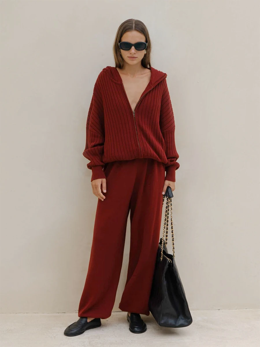 Bornladies Damen-Set, elegant, zweiteilig, mit Reißverschluss, Kapuze, langärmelig, Oberteil und Hose, geeignet für den täglichen Freizeit- und Outdoor-Streetwear