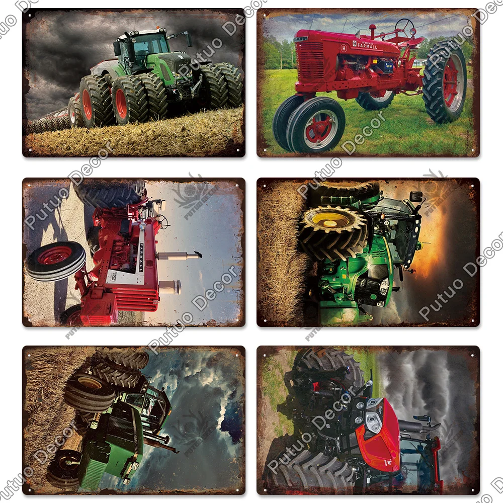 Putuo Decor Agricultural Vehicle Retro Tin Sign Vintage Metal Sign Decorative Plaque Garage Farm Pub Living Room Wall Decor