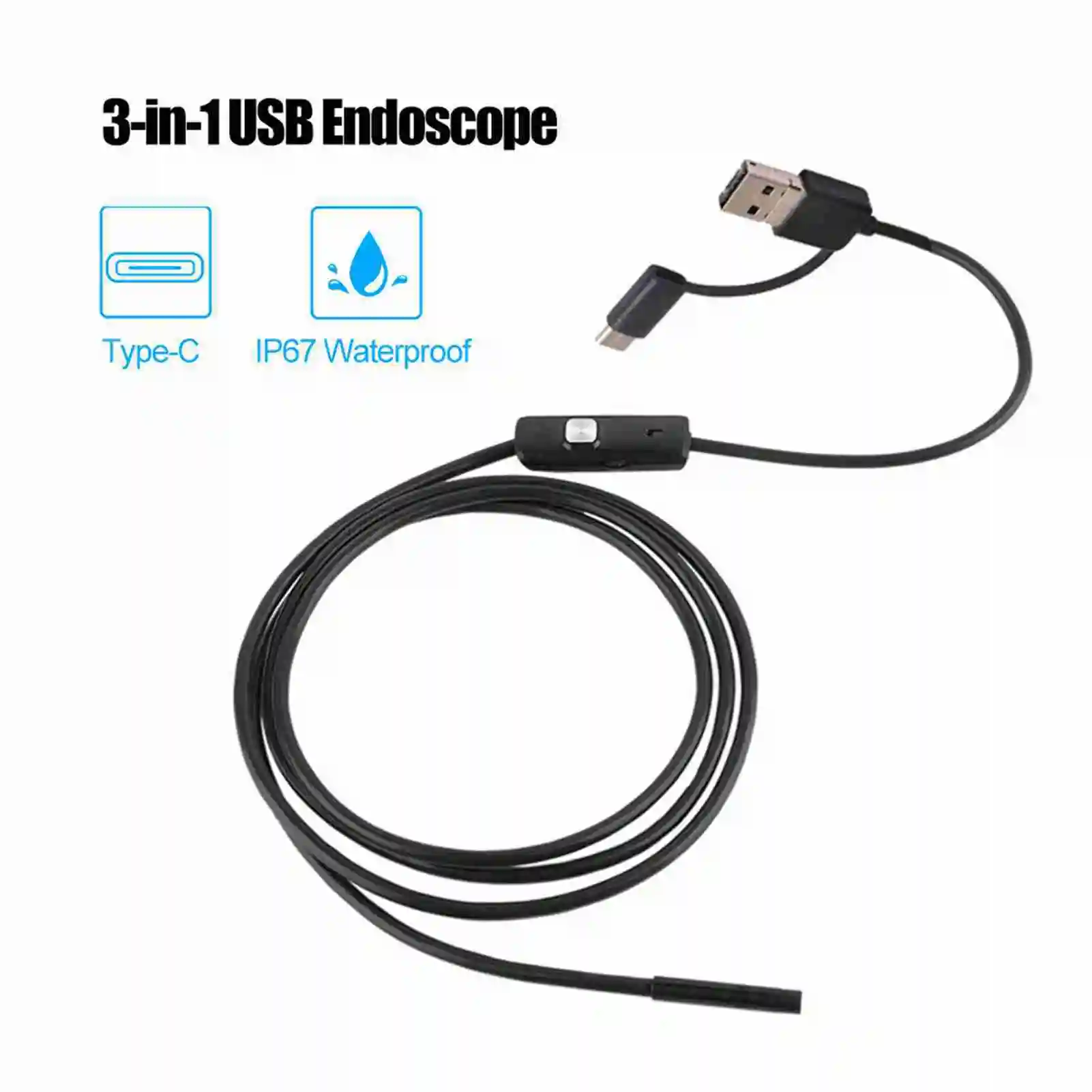Industrial Endoscope Borescope Inspection Camera 6 LEDs IP67 Waterproof 3in1 USB Interface Endoscope for PC Android Smartphones