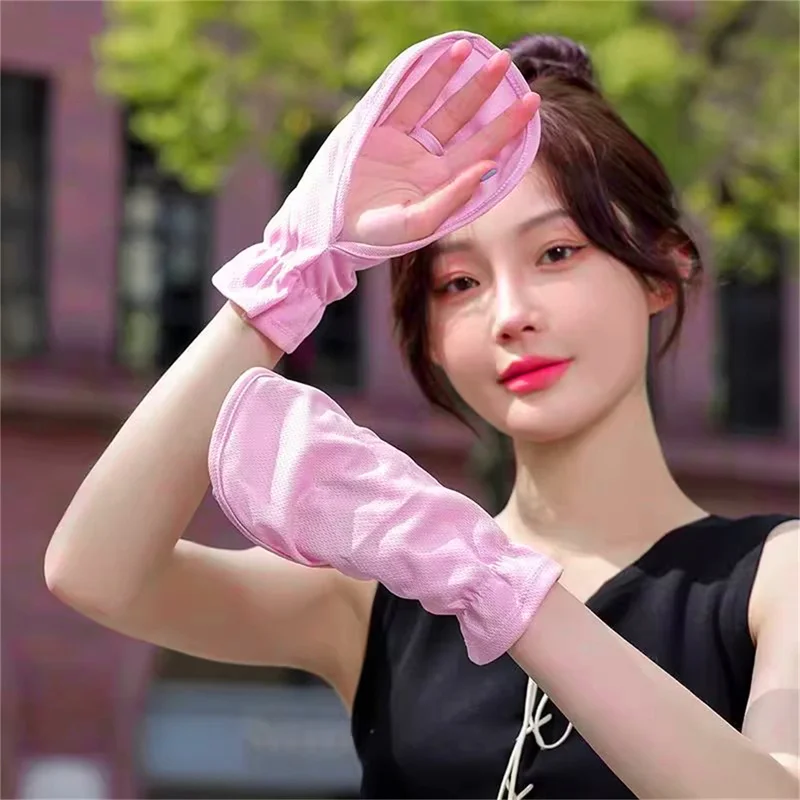 Solid Color Large Ice Silk Gloves Women Driving Sunscreen Sleeves Loose Breathable Arm Protectors Uv Outdoor Horseshoe Sleeve