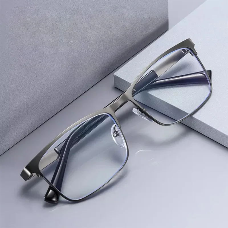 

Business Reading Glasses Men Metal Square Frame Presbyopia EyeGlasses with Grade +1.0 To +3.0 Anti Blue Light Eyewear