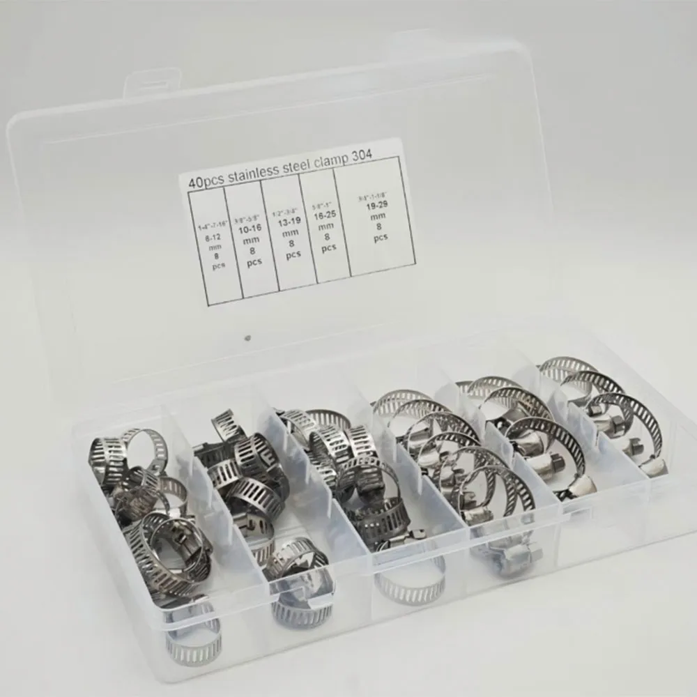 40-teiliges Schlauchklemmen-Set – 1/4''–1-1/8'' Schneckengetriebe-Schlauchklemmen aus Edelstahl 304 für Rohre, Ladeluftkühler, Sanitärleitungen und Kraftstoffleitungen – Detail 2