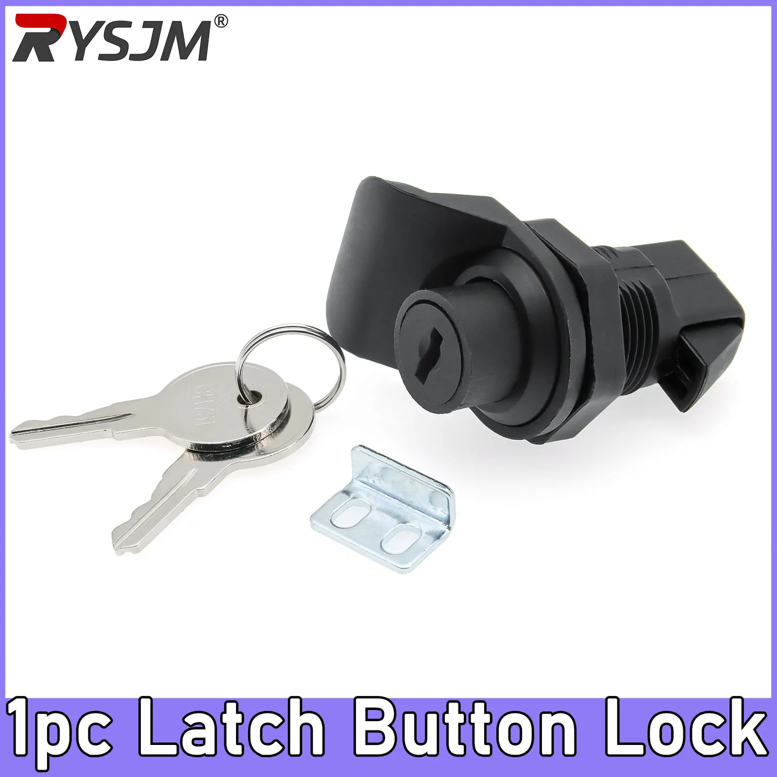 1pc Lock with 2 Keys Hardware Black Durable Latch Button Lock Accessories RV Trailer Cupboard Drawer Lock Boating Equipment