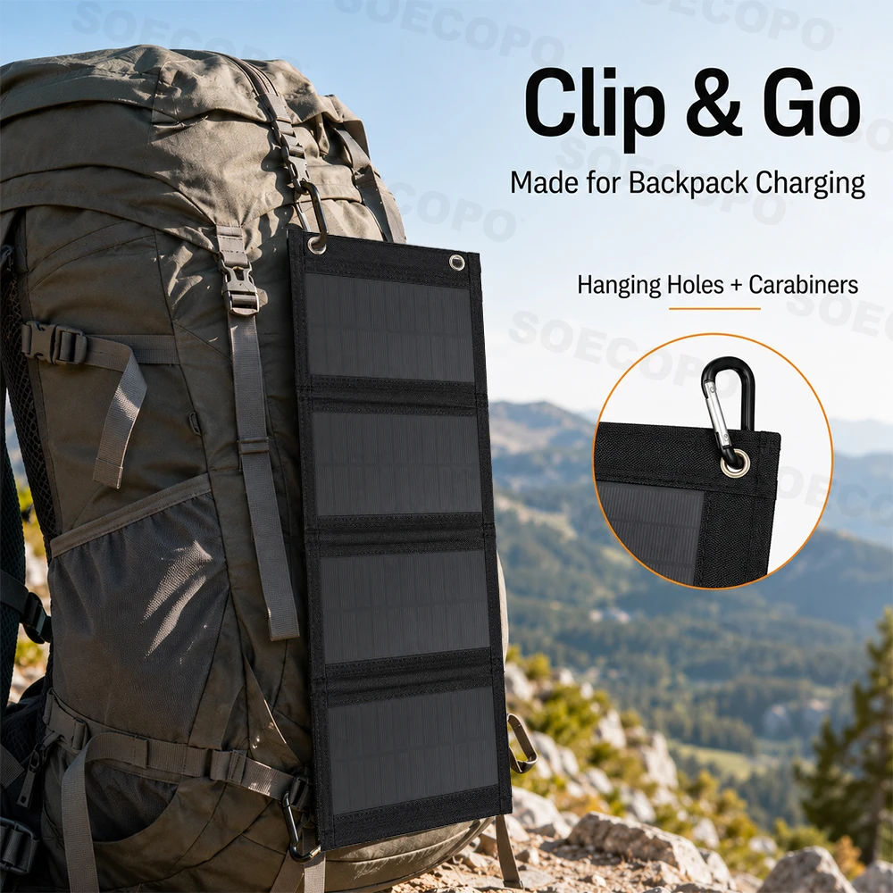Portable 20W Foldable Solar Panel USB Charger Lightweight Solar Power Bank Charger for Backpacking Camping Outdoor Activities
