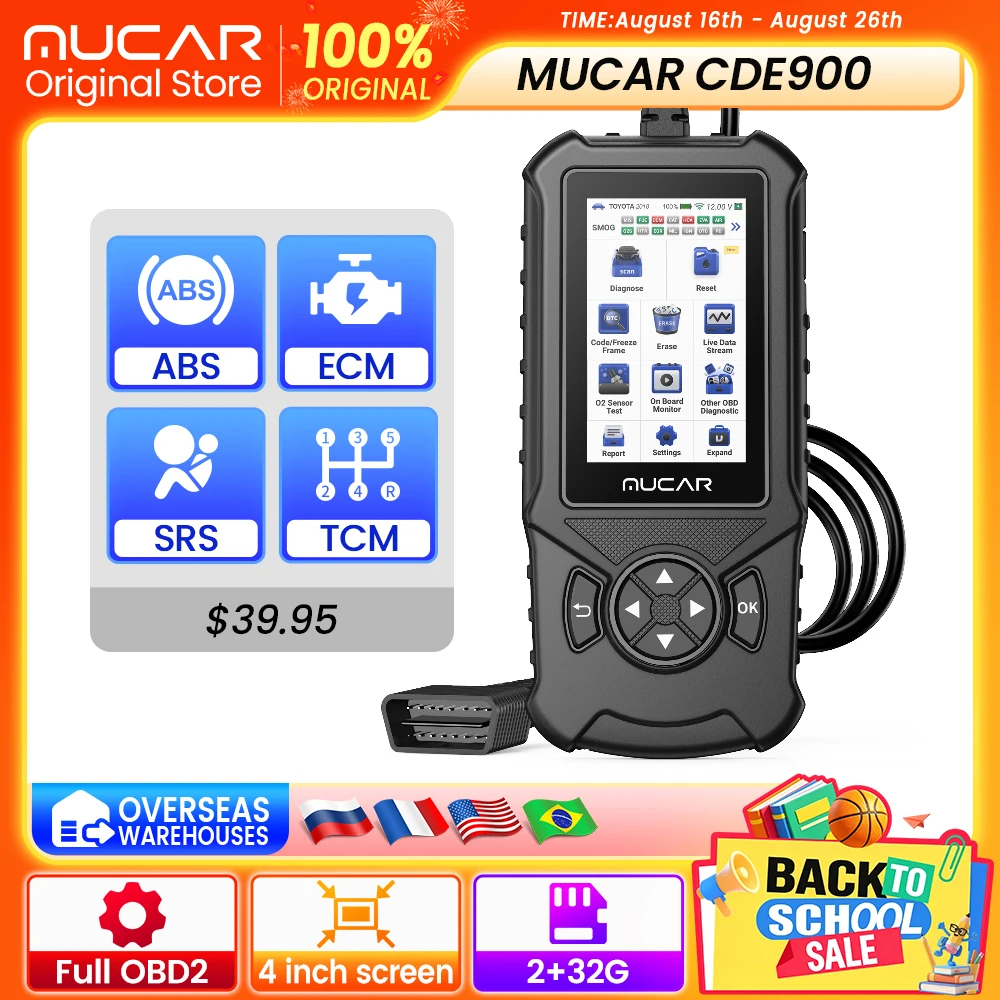 MUCAR CDE900 OBD2 Scanner Automotivo Diagnostic Tools with ABS SRS TCM Engine 4 System 28 Reset Scan Tool Code Reader WIFI 16G