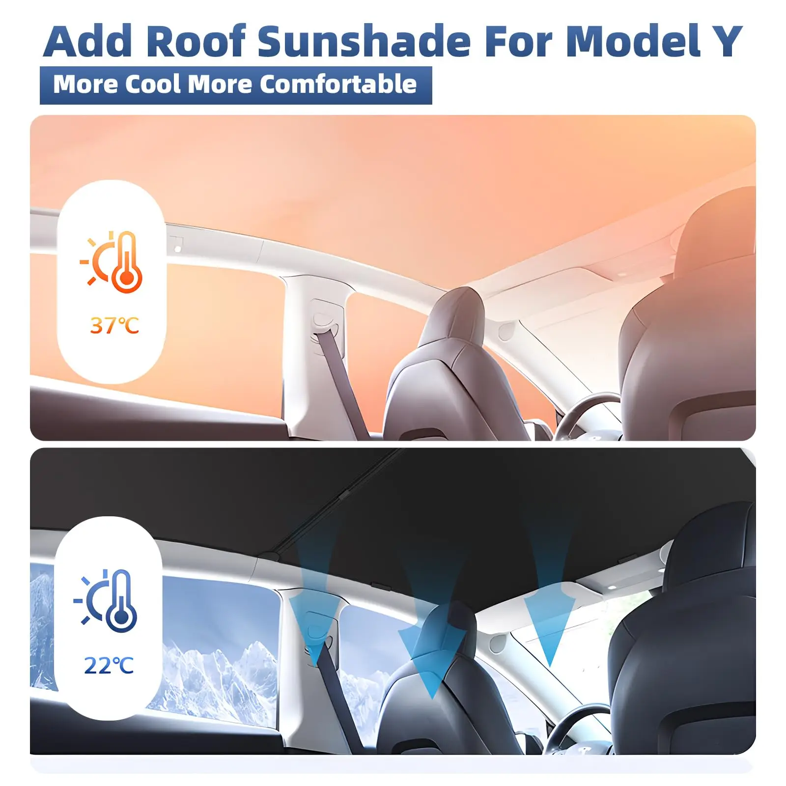 2024 Newest Sunshade Roof for Tesla Model Y 2024-2020 No-Sag Design Roof Sun Shade for Tesla Model Y Accessories 2024-2020 Black