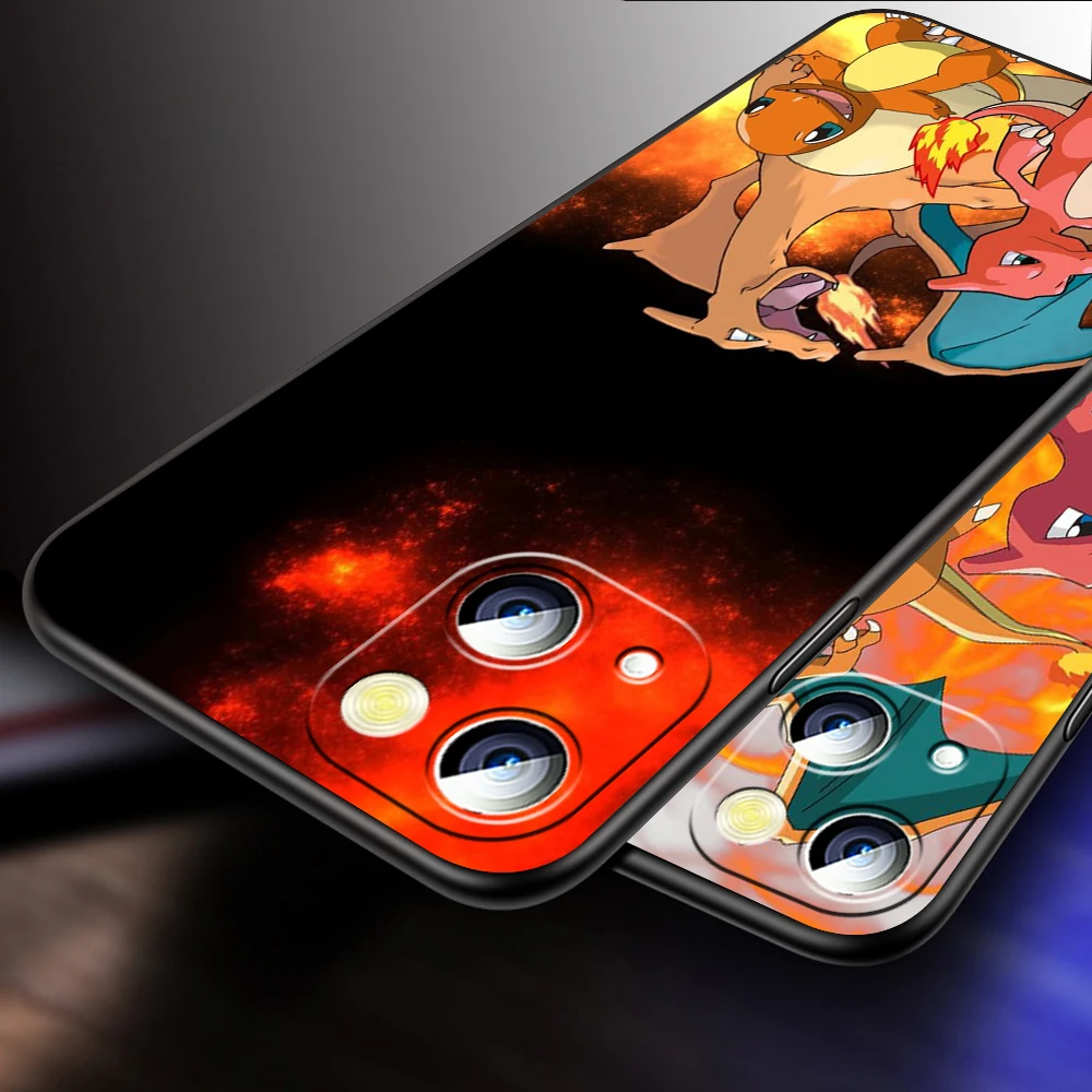 เคสโทรศัพท์ TPU สีดำขนาดเล็กลายมังกรไฟน้อย Pokemon สำหรับ iPhone 15 14 13 12 11 XS XR x 8 7 SE Pro Max PLUS