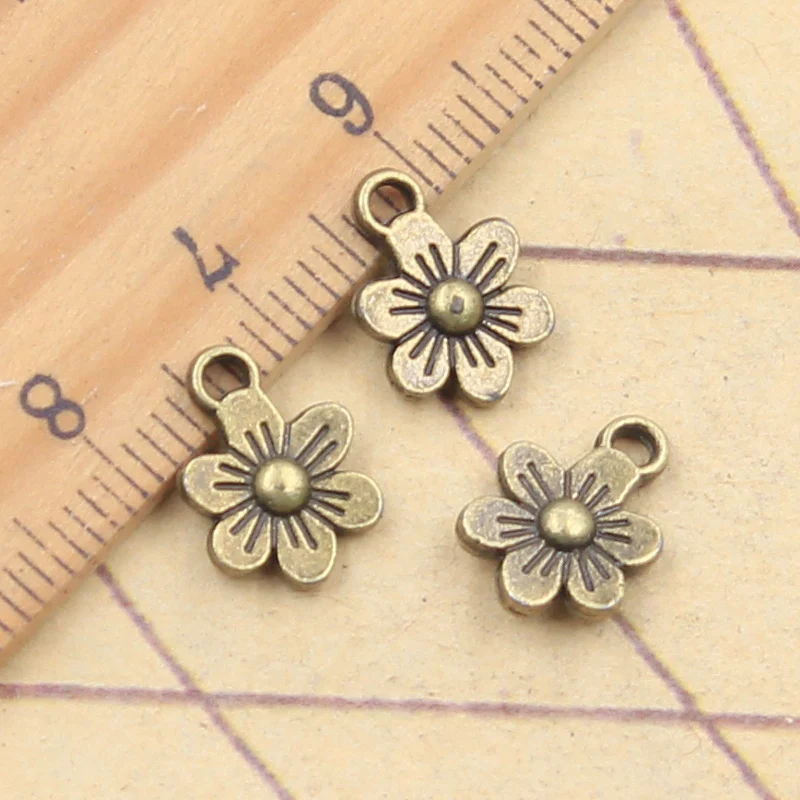 50pcs Charms Lovely Flower 12x9mm Antique Bronze Silver Color Pendants Making DIY Handmade Tibetan Finding Jewelry For Bracelet