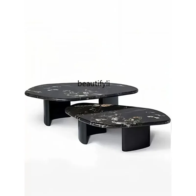 A07 V الراقية غرفة المعيشة طاولة القهوة الحجرية الفاخرة مزيج مصمم شقة صغيرة طاولة القهوة الرخامية #2
