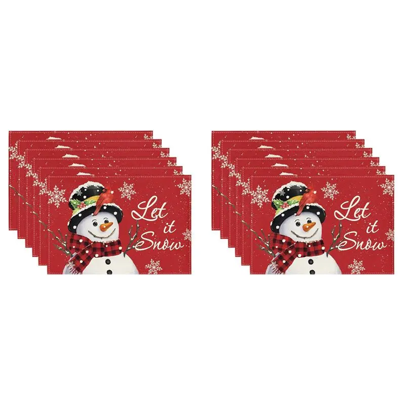 Red Christmas Winter Placemats Set Of 12, 12X18 Inch Seasonal Christmas Holiday Table Mats-AT36