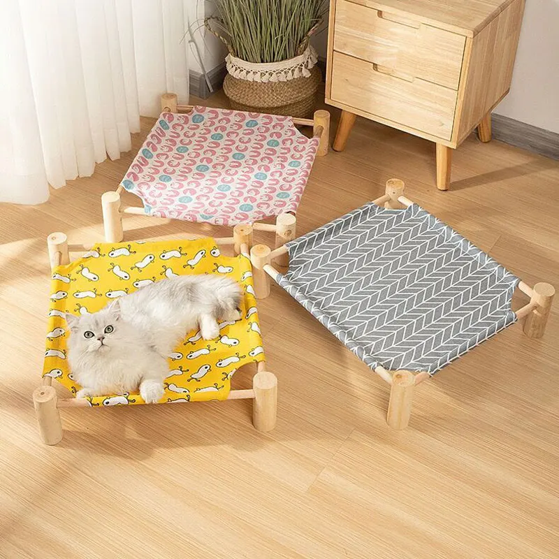 

Wood Canvas Elevated Cat Bed, House, Hammocks, Lounge Bed for Small Rabbit Cats and Dogs, Durable Pet Supplies