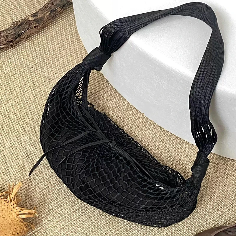 

Summer New Straw Woven Hollow Crossbody Bag For Women Fashion Niche Croissant Design Shoulder Bag Ladies Raffia Mesh Handbag
