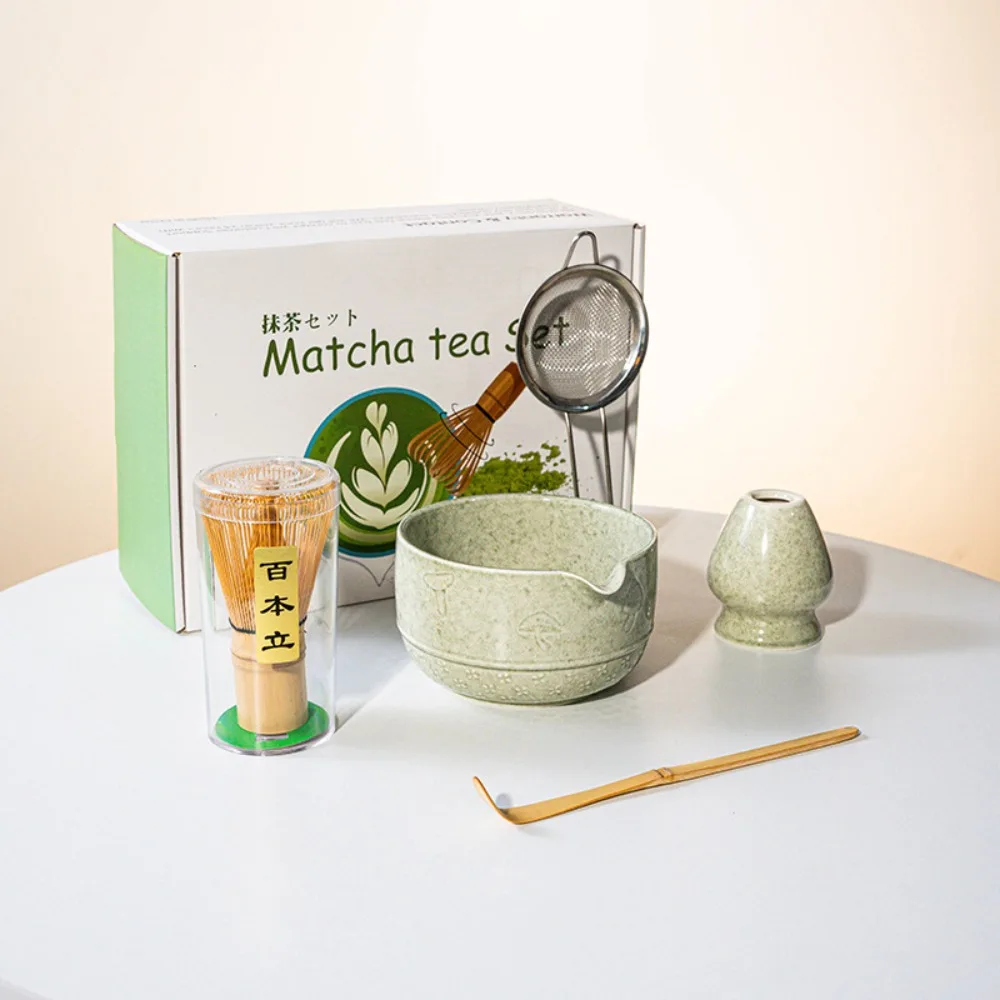 

5/8Pcs Ceramic Matcha Bowl Set Reusable with Pouring Spout Japanese Matcha Set Matcha Brewing Cup for Brewing Matcha Green Tea