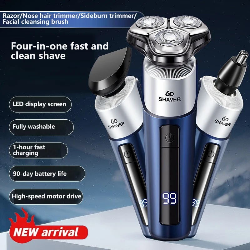 

Электрическая роторная бритва для мужчин, 3D плавающее лезвие со светодиодным дисплеем, полностью моющаяся, USB-перезаряжаемая машина для бритья бороды типа C