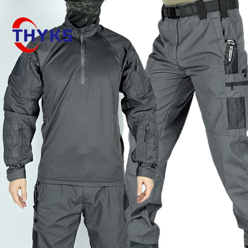 

New Men's Tactical Two-piece Outdoor Training Military Camping Instructor Combat Camouflage Suit Comfort Casual Solid Color Set