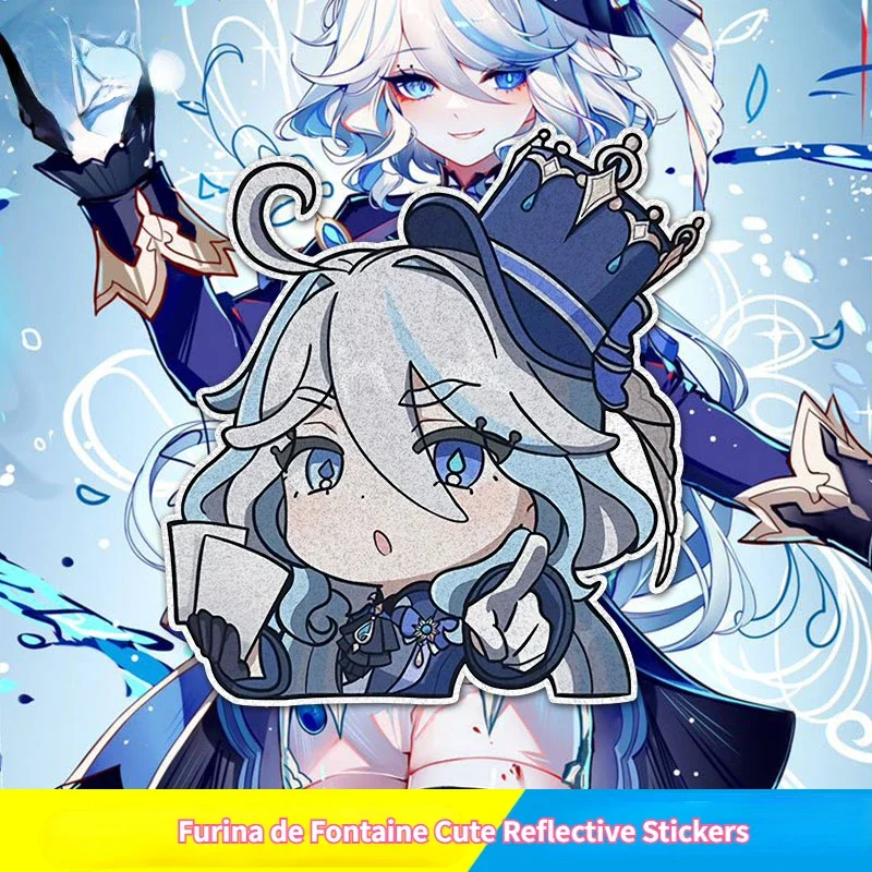 Genshin Impact Cartoon Mobile Game Furina De Fontaine Surrounding Reflective Stickers Electric Motorcycle Car Glass Decoration