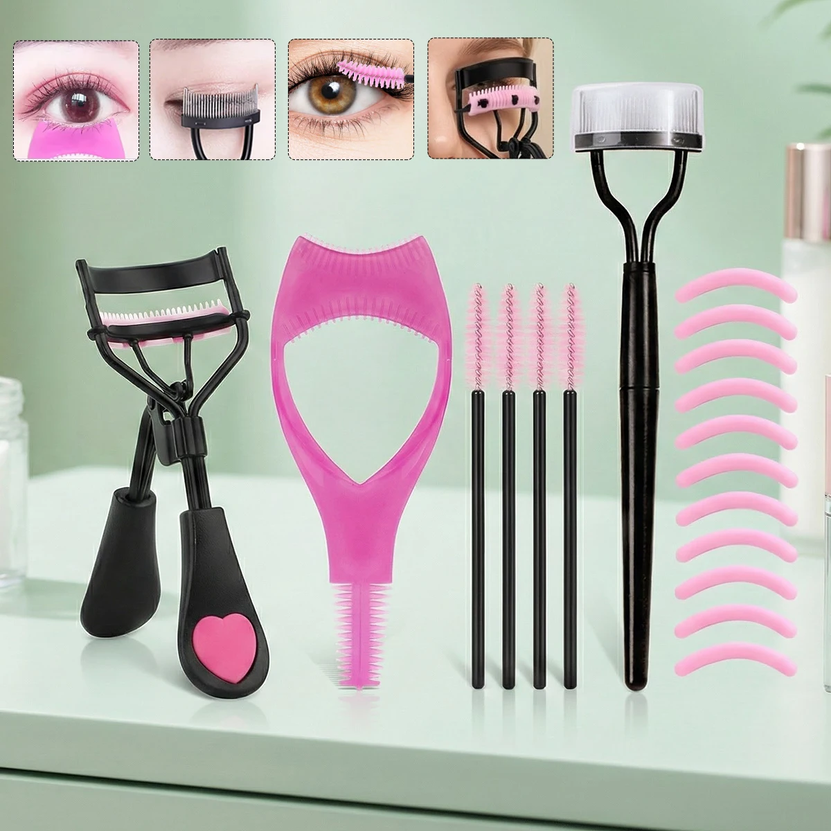 Juego combinado de rizador de pestañas Love Comb, no daña las pestañas, herramientas para rizar las pestañas, adecuado para hombres y mujeres.