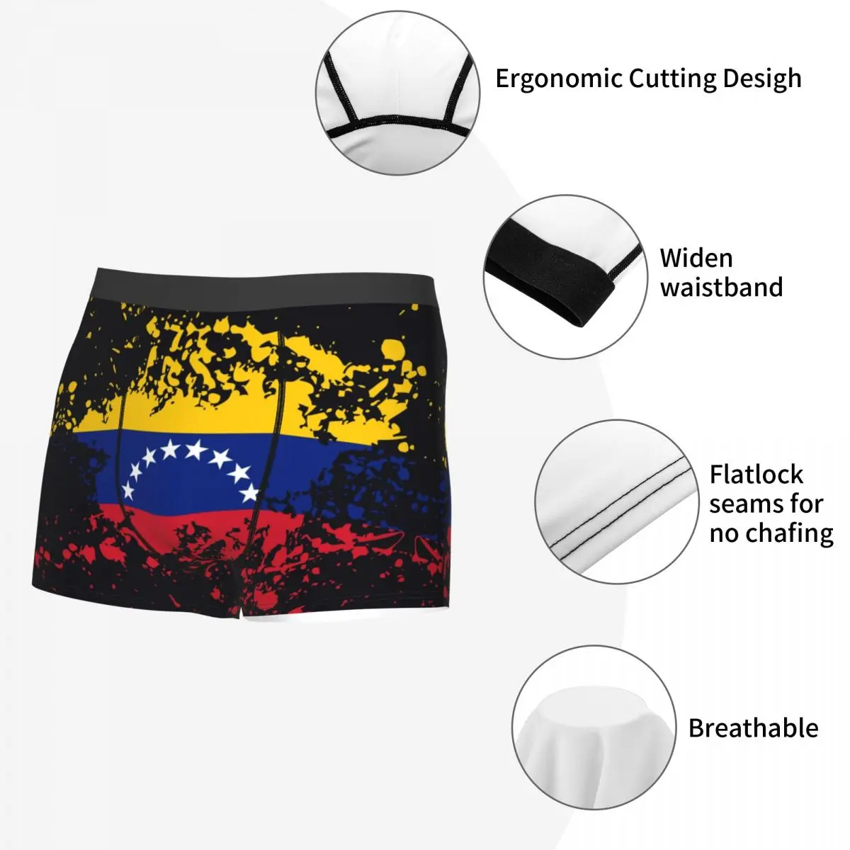 Custom Venezuela Flag Ink Splatter Underwear Printed Bolivarian Republic of Venezuela Boxer Shorts Panties Breathable Underpants