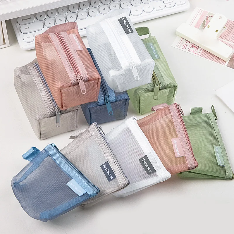 Borsa per carte per organizer per auricolari, rossetto, chiave di grande capacità, serie scura, portamonete quadrato tridimensionale vintage in rete di nylon