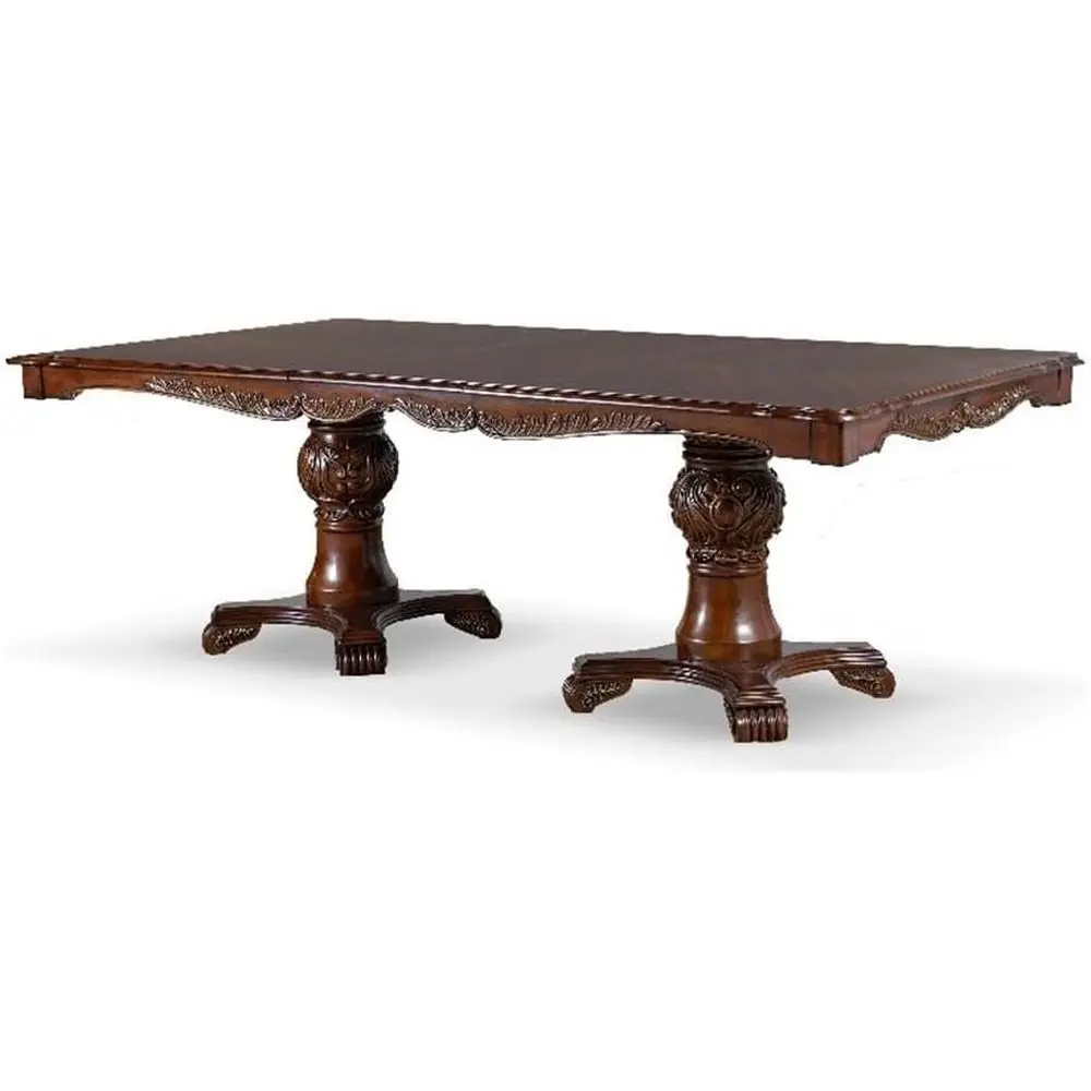 

Adair Traditional Solid Wood 95-inch Expandable Dining Table with Double Pedestal and Carved Details, Seats up to 8, or Home, Ki