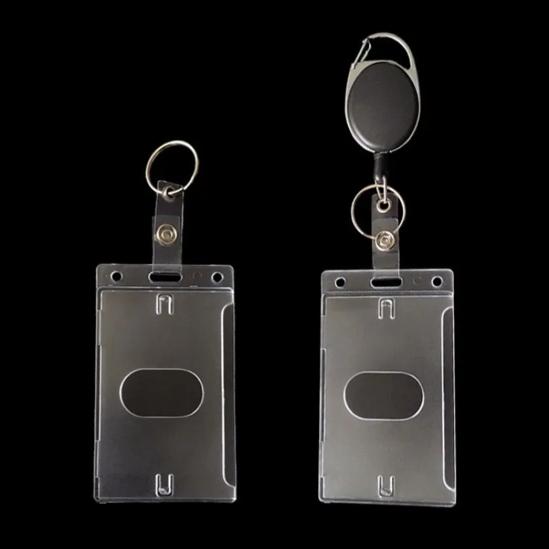 Single Sided Vertical Side Insert ID Badge Holder Hard Plastic Frosted Card Case with Retractable Reel Lanyard Option