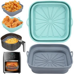 Air Fryer Silicone Basket Pot Square Foldable Airfryer Oven Baking Tray Mold Liner Reusable Oil-Free Kitchen Cooking Accessories