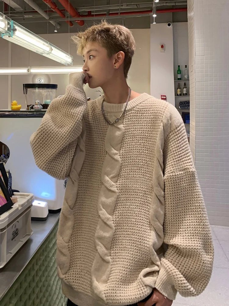 

Мужской свитер свободного кроя с круглым вырезом, осенне-зимний, удобный базовый слой, в японском ретро-стиле, с длинными рукавами