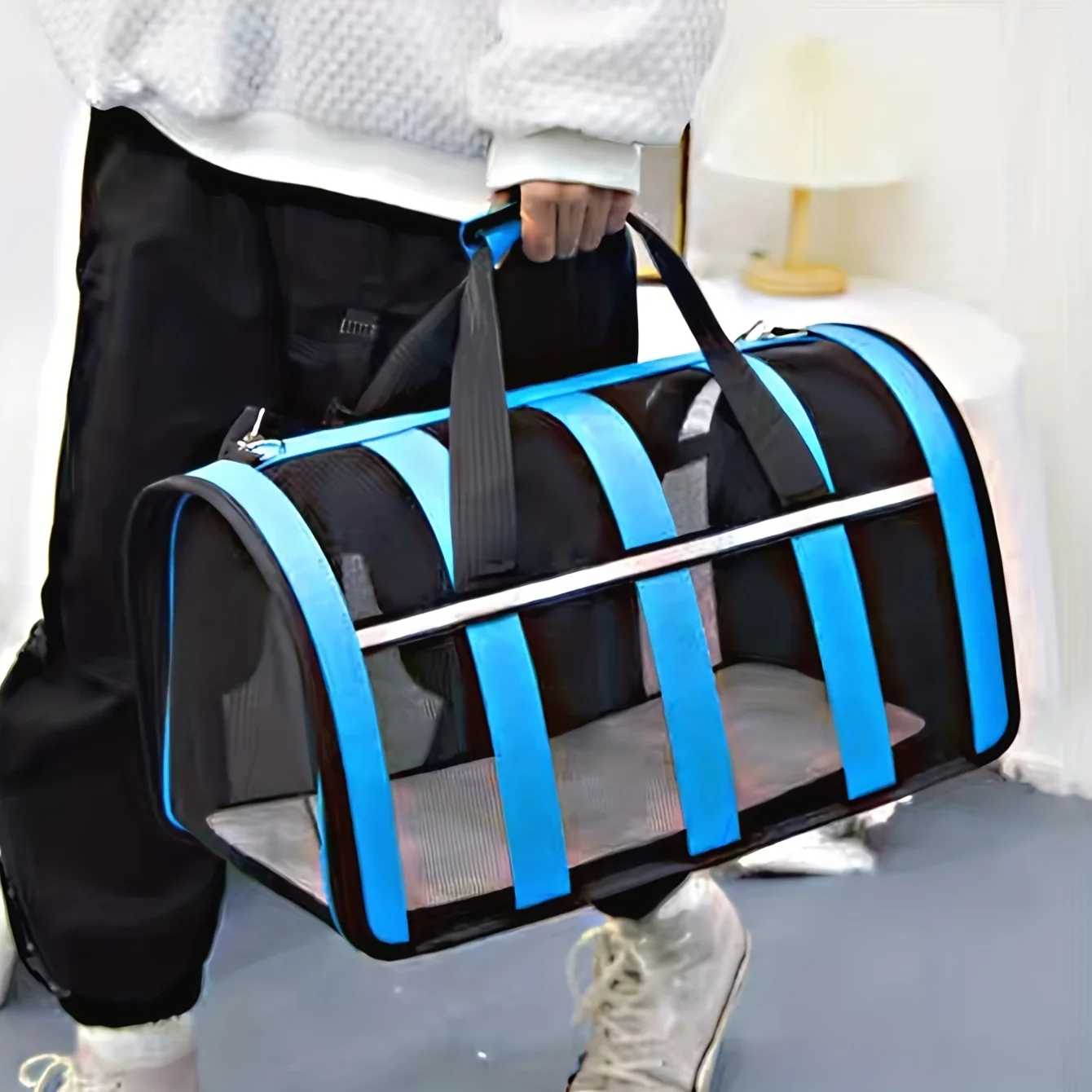 Portable Pet Travel Carrier Bag, Folding Fabric Pet Carrier, Pet Cage With Locking Safety Zippers, Airline Approved