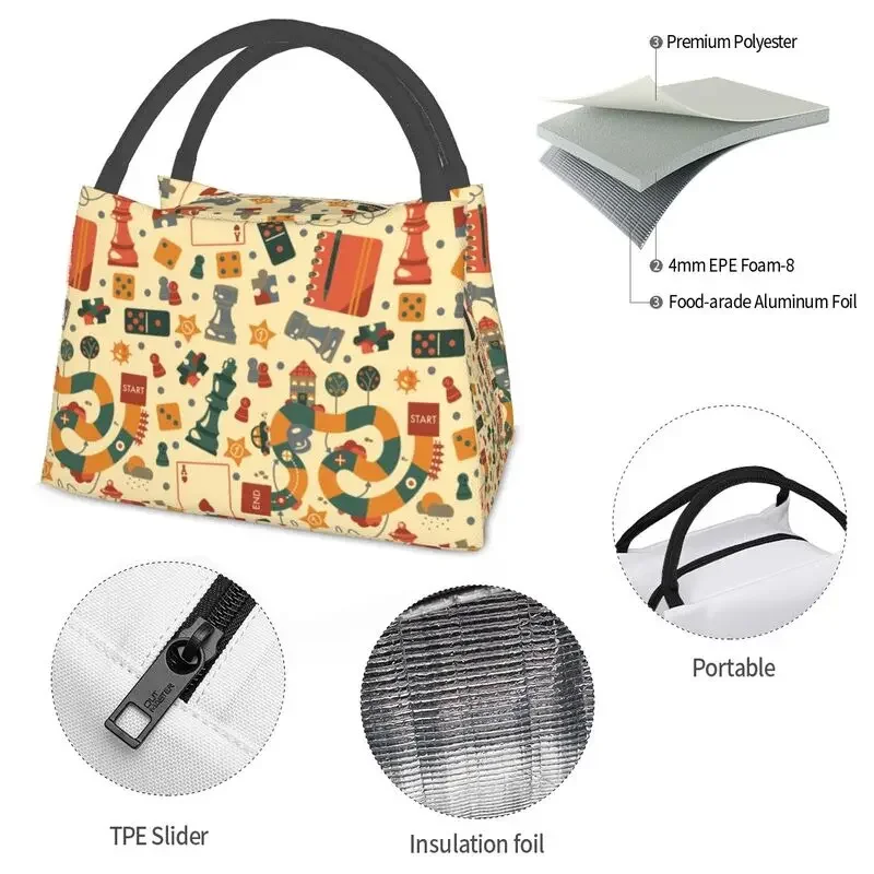 Aangepaste Mode Bordspel Lunchtas Vrouwen Warm Koeler Geïsoleerde Lunchboxen Voor Picknick Kamperen Werk Reizen Lunchbag