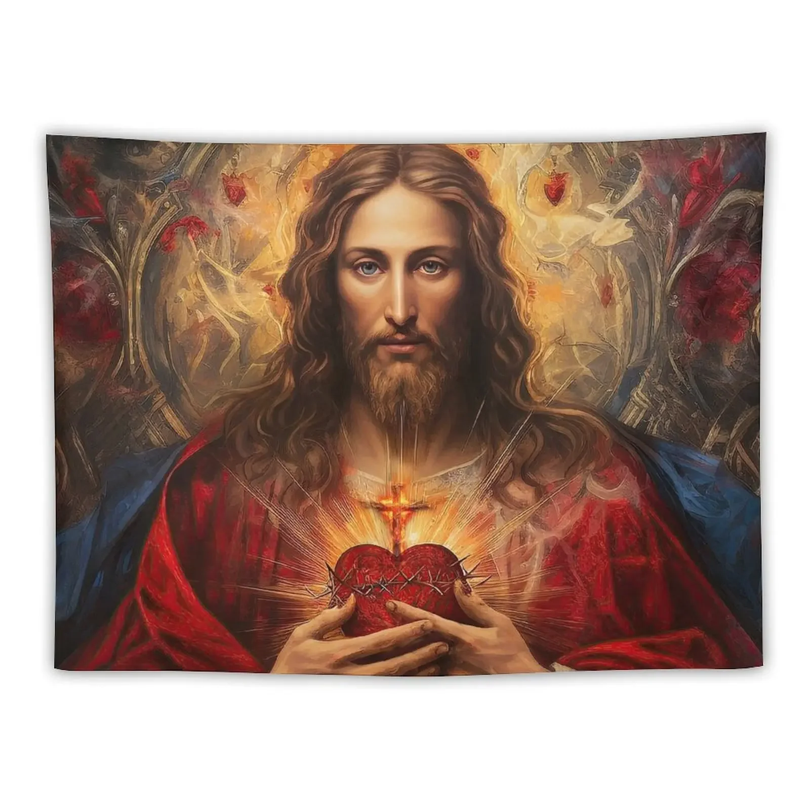 Sacred Heart of Jesus version 2 Tapestry Wall Hanging Wall Room Decorations Aesthetic Tapestry