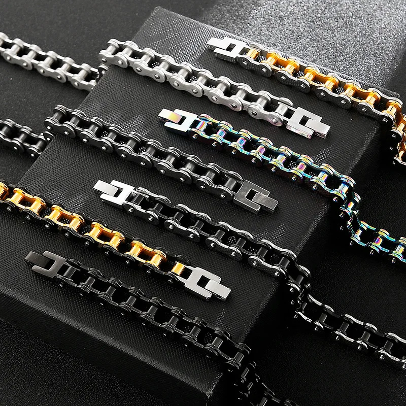 Stainless Steel Biker Chain Bracelet Mens Bracelet Link Chain Motorcycle Bicycle Style Bracelets Fashion Punk Bangles Jewelry