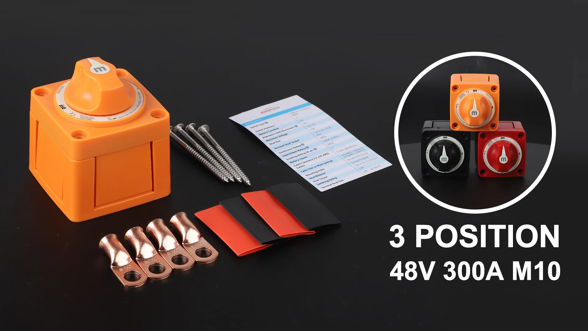 

New Marine Boat Truck RV Car Orange Red Black M-Series 6008 Selector 3 Position Battery Disconnect Rotary Switch 32V 300A IP65