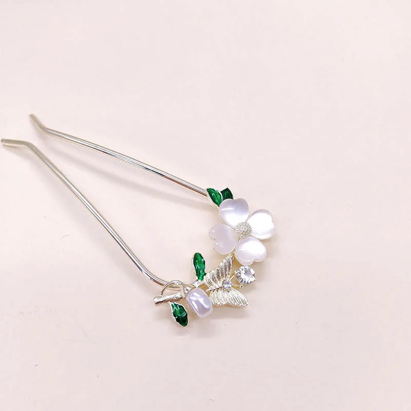 Jepit Rambut Berbentuk U Bunga Sederhana Gaya Cina, Jepit Rambut Batu Mata Kucing Kelas Atas, Aksesori Rambut, Sanggul, Jepit Rambut dan Hiasan Kepala