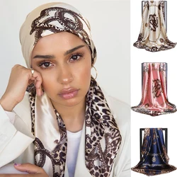 Square Silk Scarves Women 90*90cm Satin Hijab Scarf Muslim Female Chiffon Shawls And Wrap Hair Head Scarves Pareo Bandanna