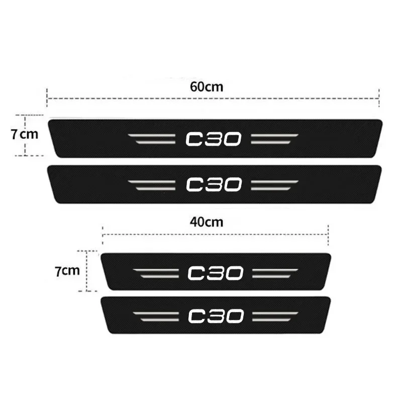 for Volvo C30 Logo Car Rear Trunk Bumper Strips Threshold Anti-Scratch Sticker Door Sill Side Decals Protect Film Accessories