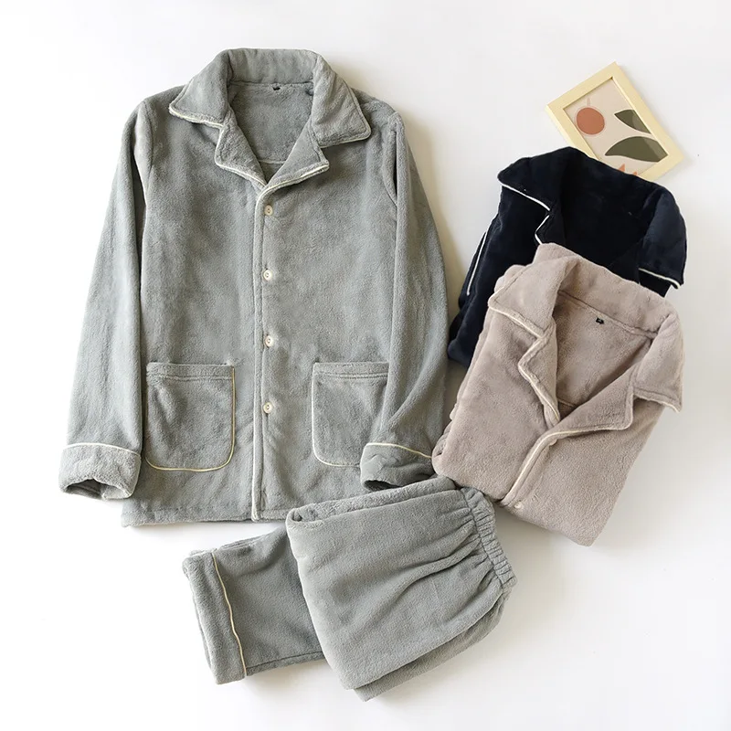 

Осень-зима, новый мужской пижамный комплект, утепленная теплая одежда для сна из кораллового флиса, домашняя одежда, фланелевая пижама большого размера, костюм для дома