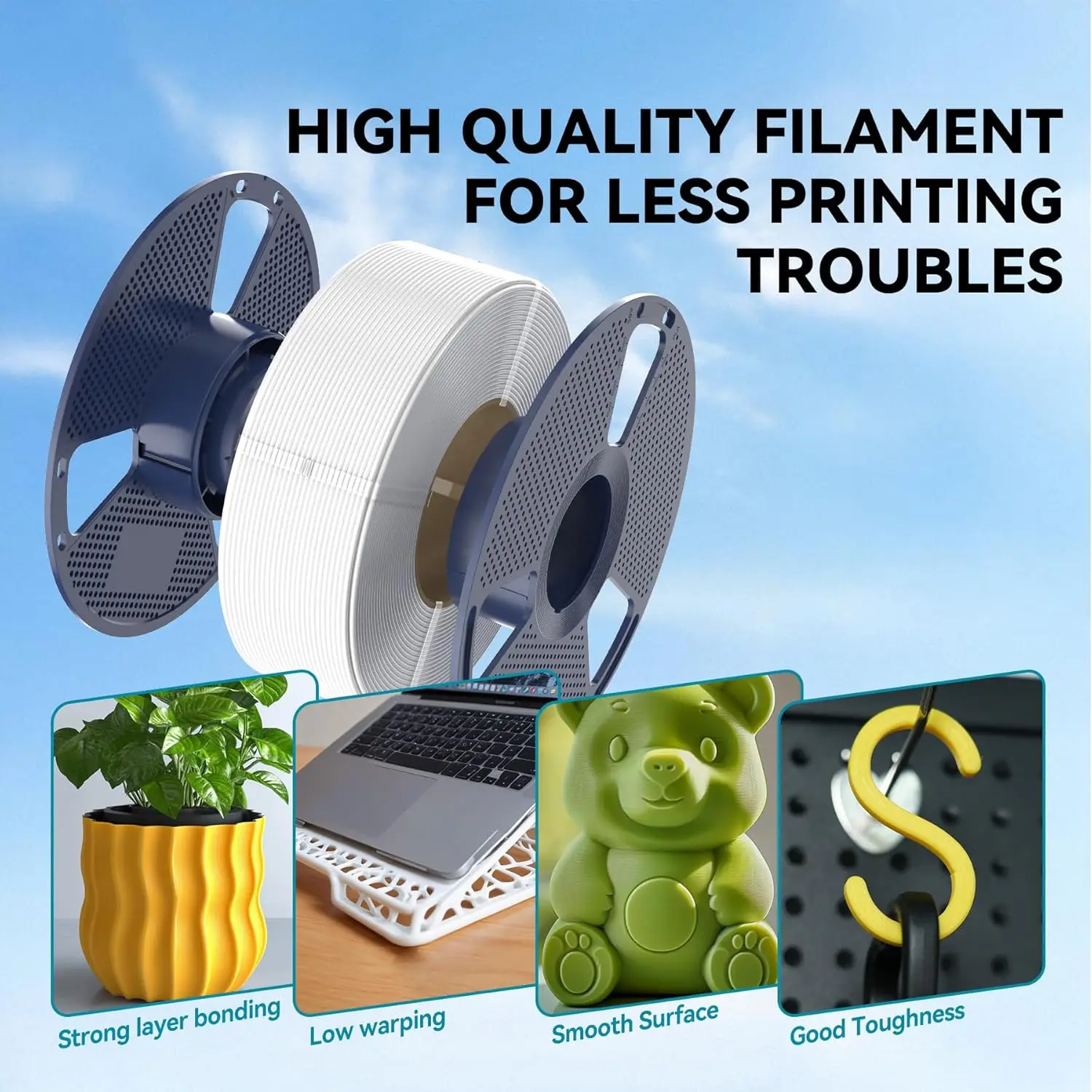 SUNLU PLA / High Speed PLA / PLA + 2.0 10KG im Bündel 1,75mm 1KG, extrem robust 2-3X stärker, Hochgeschwindigkeits-3D-Druckfilament – Detail 9