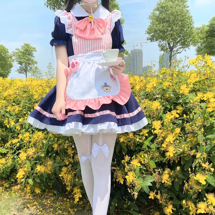 Cafe Maid Cosplay Costume Maid Dress Sweet Lolita Dresses for Girls Woman Coffee Waitress Maid Outfits Role Play Party Costumes