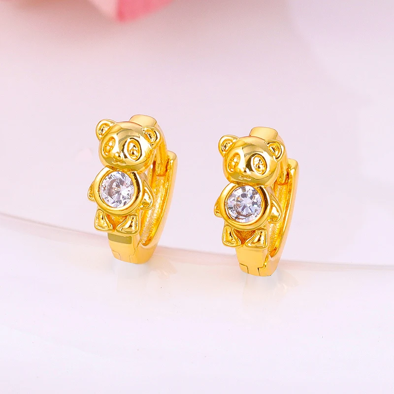 TIANDE Gold Color Cute Little Bear Hoop Earrings for Women Fine Zircon Piercing Cartoon Earrings Fashion Party Jewelry Wholesale