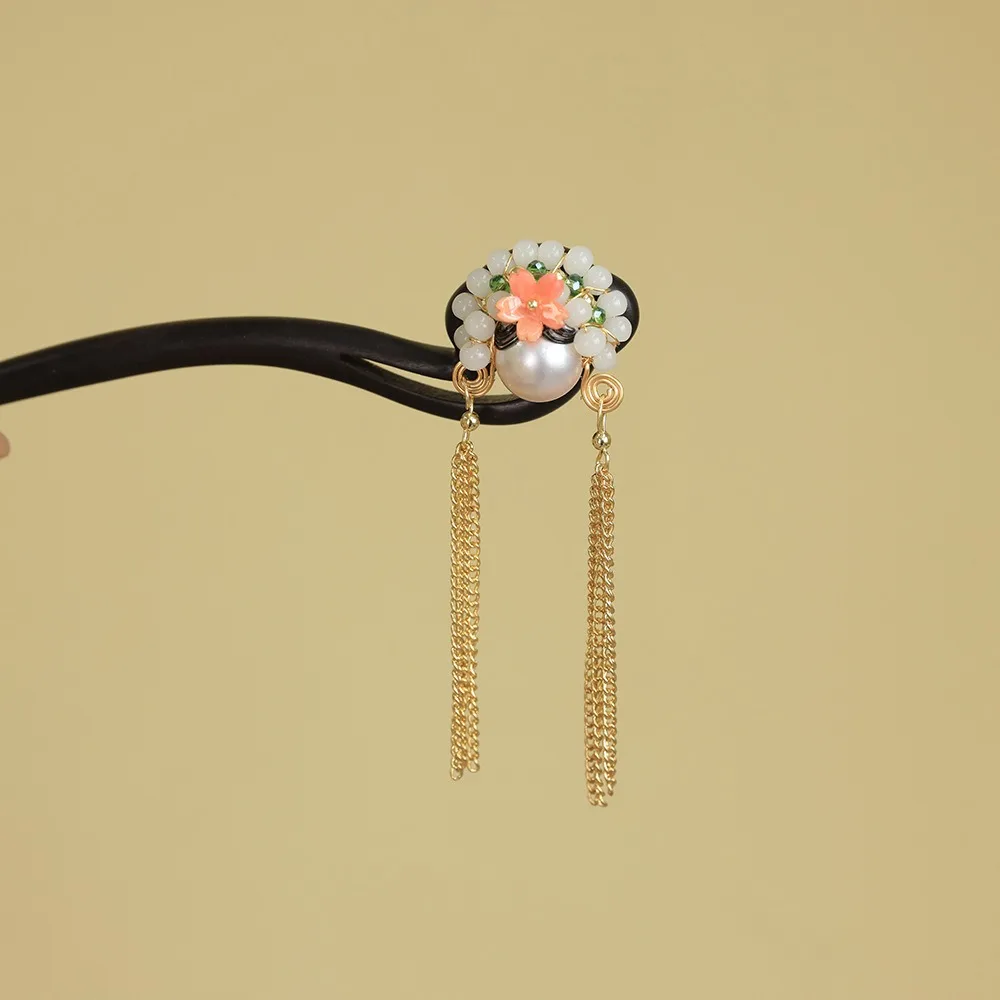 

Classical Tassel New Chinese Style Hair Clip Red Pearl Hanfu Hairpin Flower Retro Horse Face Skirt Headwear Hair Sticks for Buns