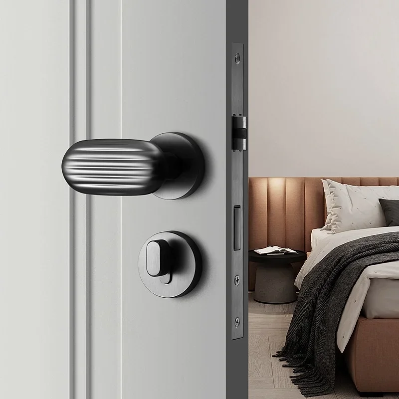 

Nordic door lock, indoor bedroom, bathroom, silent door lock, modern simple room door lock, gray black magnetic absorption split