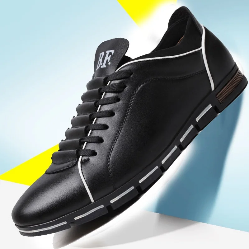 Spring Autumn New Men Shoes Casual Sneakers Fashion Solid Leather Shoes Formal Business Sport Flat Round Toe Light Breathable