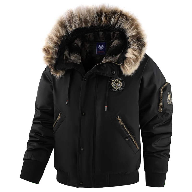 Winter Fleece Thickening Casual Men Parka New Fashion Keep Warm Comfort Solid Tops Outdoors Loose Versatile Removable Hat Coats