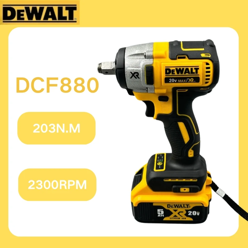 DeWalt DCF880 18V Cordless Impact Wrench 203Nm Rechargeable Electric with shockproof housing Wrench Power Tools strong battery