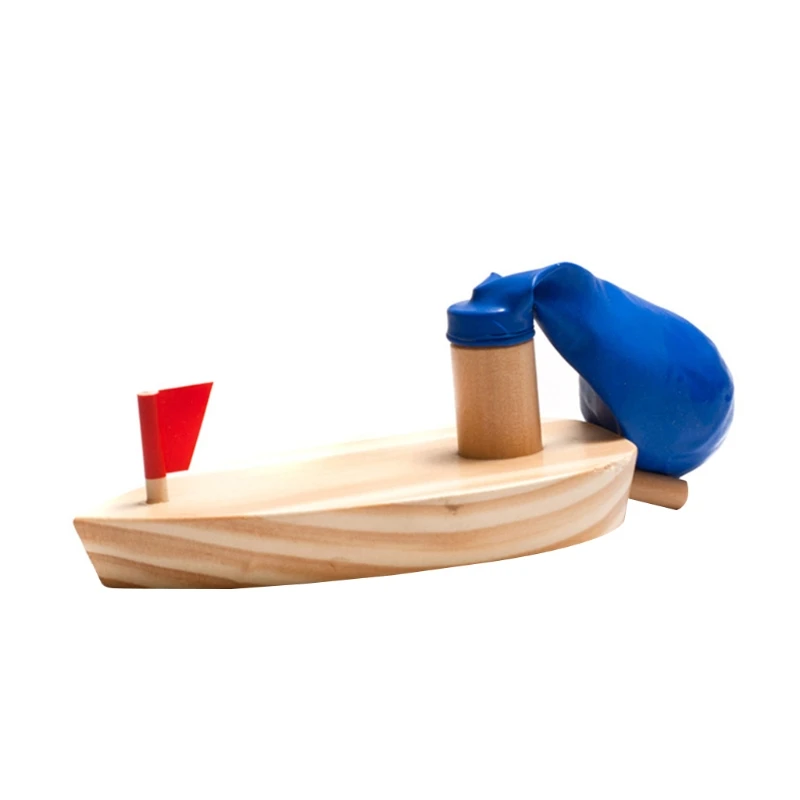 

Wooden Balloon Powered Boat Children Water Playing Bathing Toy Kid Birthday Gift