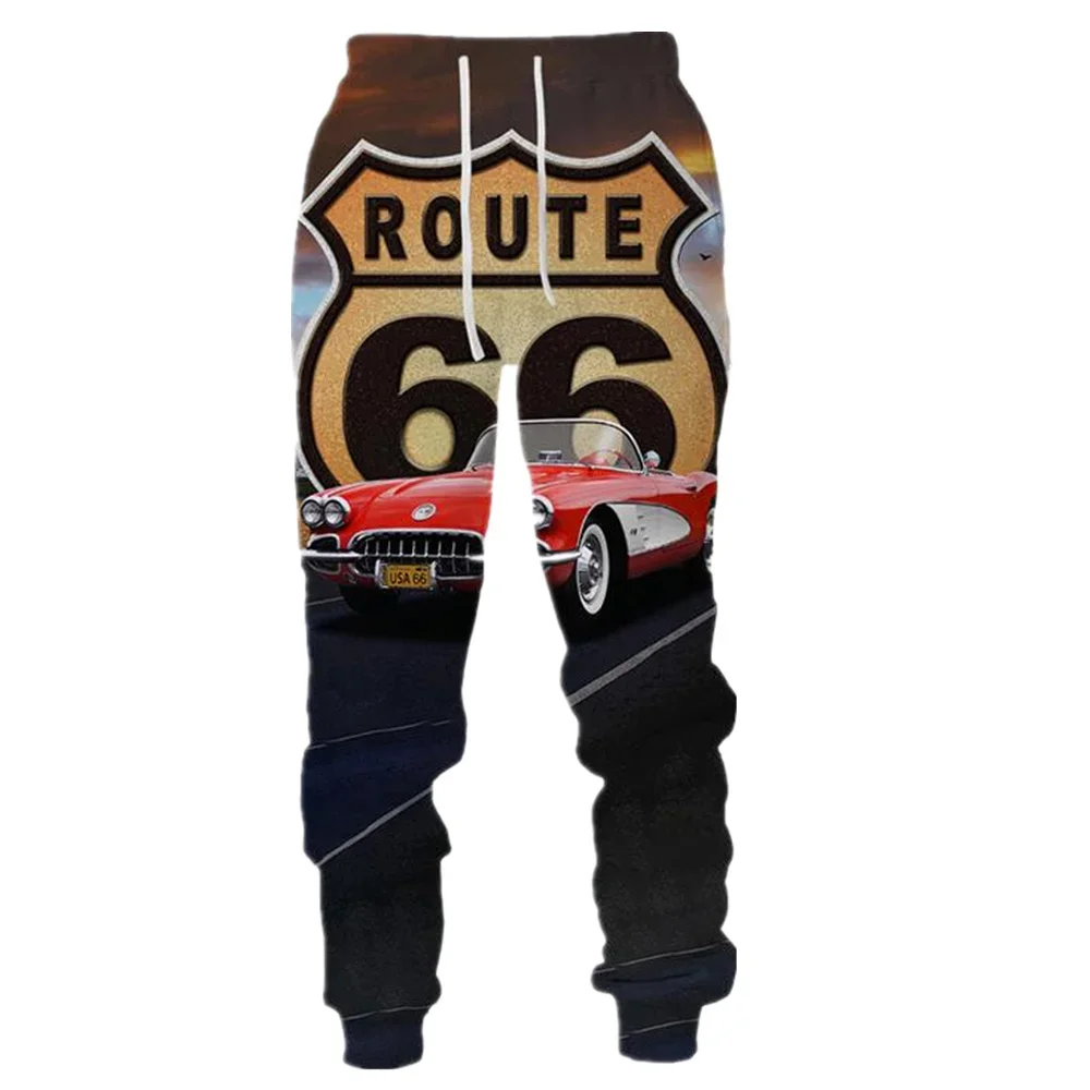 Pantaloni moda primavera e autunno Route 66 pantaloni sportivi da uomo stampati in 3D pantaloni da Jogging sportivi Unisex Harajuku Street Leisure