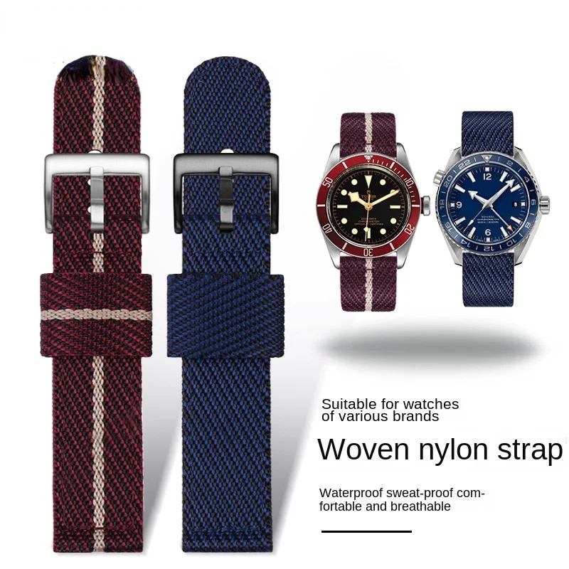 High quality fashion Woven nylon watch band for Armani Omega Seahorse 300 canvas Thickened Sport Strap 18mm 20mm 22mm 24mm