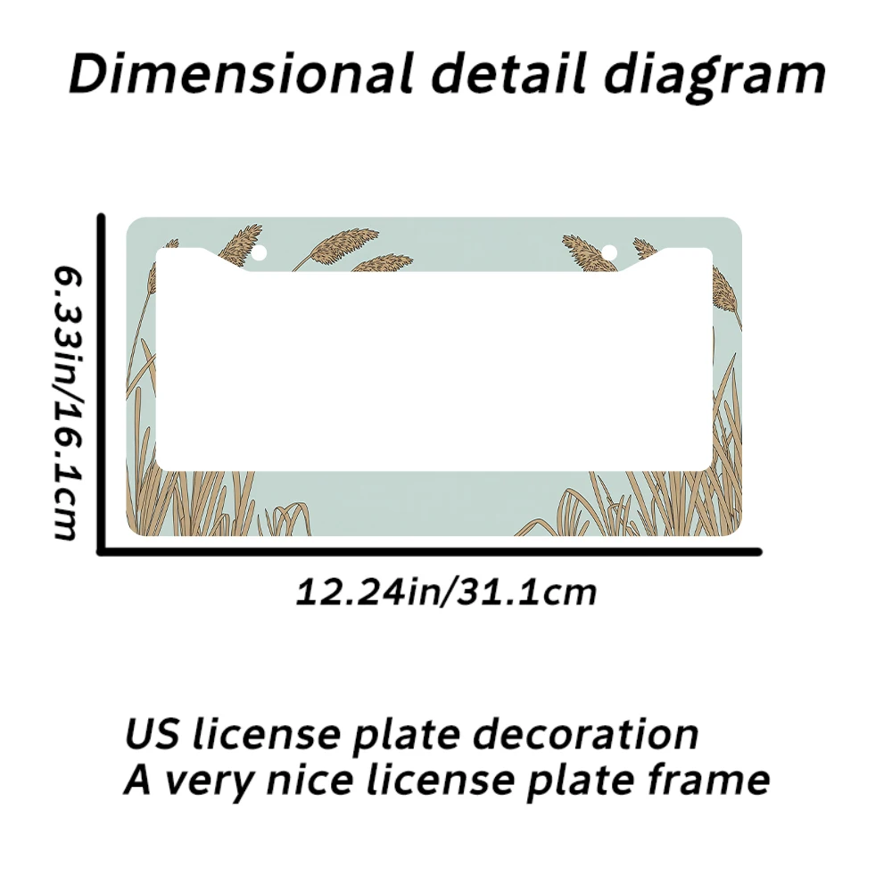 1 قطعة إطار لوحة ترخيص بفتحتين بنمط القمح باللونين الأزرق الفاتح والبني، مادة الألومنيوم، 6 × 12 بوصة، مع طقم براغي، عتيق