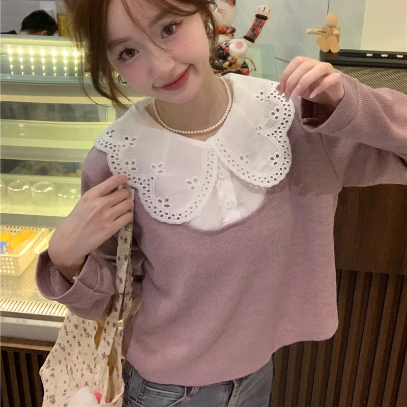 Sweaters Women Lovely Panelled Leisure Gentle Niche Design Streetwear Students Daily Popular Versatile Age Reducing Autumn Chic